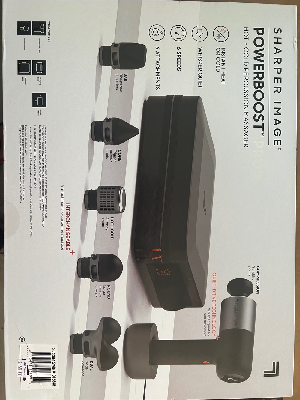 Sharper Image PowerBoost Percussion Massager — Black & Silver